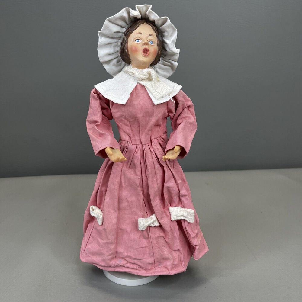 Vintage Paper Mache Christmas Caroler Turning Music Box Joy to the World